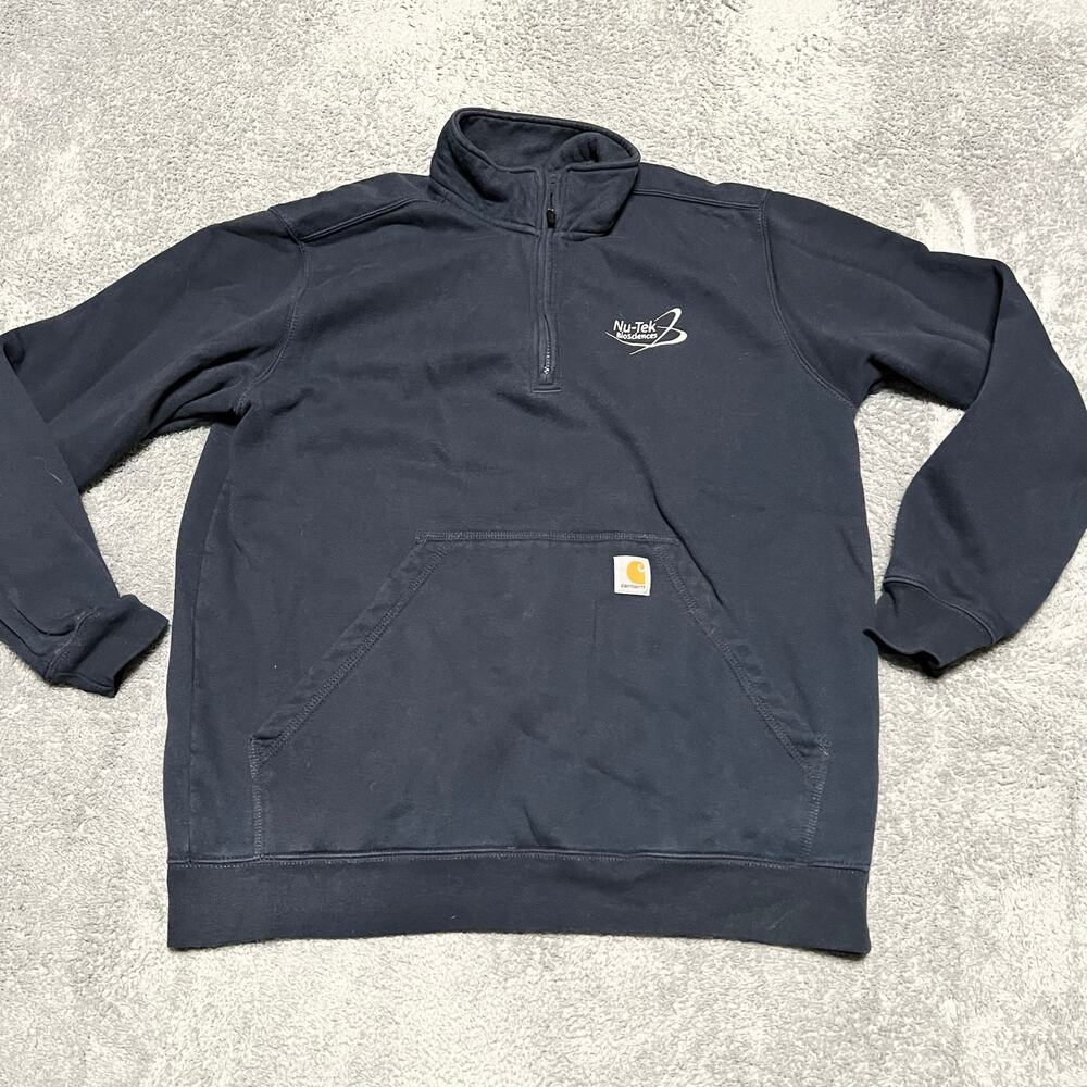 Carhartt Sweatshirt Mens Large Midweight 1/4 Zip Navy Blue Loose Fit Nutek